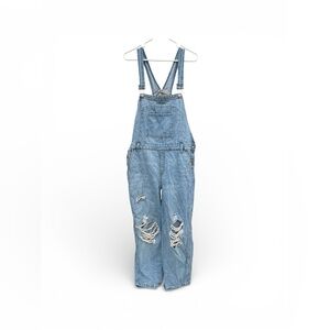 Plus Size | Blue Distressed Denim Overalls
